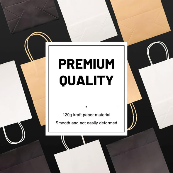 Gift Bags 8.25"X5.9 "X3.15" 100Pcs Brown Kraft Paper Bag with Handles for Small Business Christmas Bulk, Wedding, Party Favor, Shopping, Lunch, Halloween Trick-Or-Treat Bags