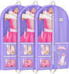 MISSLO Dance Garment Bags for Dancers 40" Garment Bags for Dance Costumes with 3 Pockets Cheer Uniform Garment Bag Hanging Kids Garment Bag for Competition, Travel, 3 Packs, Purple