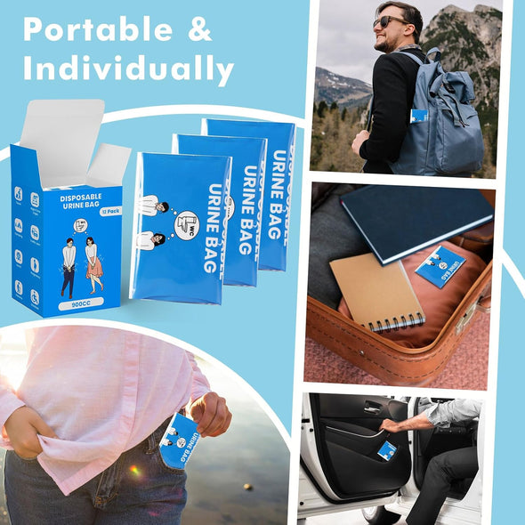Disposable Urine Bags, 900ML Pee Bags for Women Men Emergency Use, 8/12/24 Pcs Unisex Urine Vomit Bag for Camping, Hiking, Traffic Jams, Road Trips, Pregnant, Patients