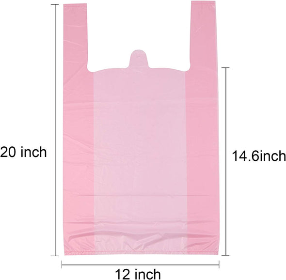 Lazyme T Shirt Bags, Pink Plastic Bags with Handles for Grocery and Retail, Bolsas De Plastico Para Negocio, 12X20 Inches (50 Pcs)