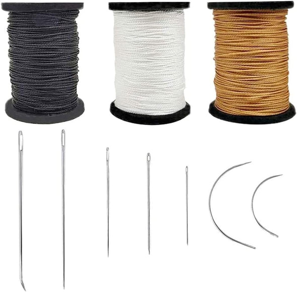 Topus Extra Strong Upholstery Repair Sewing Thread Kit and Heavy Duty Household Hand Needles, Including 7 Styles of Leather Canvas Sewing Needles and 3 Rolls Nylon Thread (70 Yard per Roll), 3 Colors