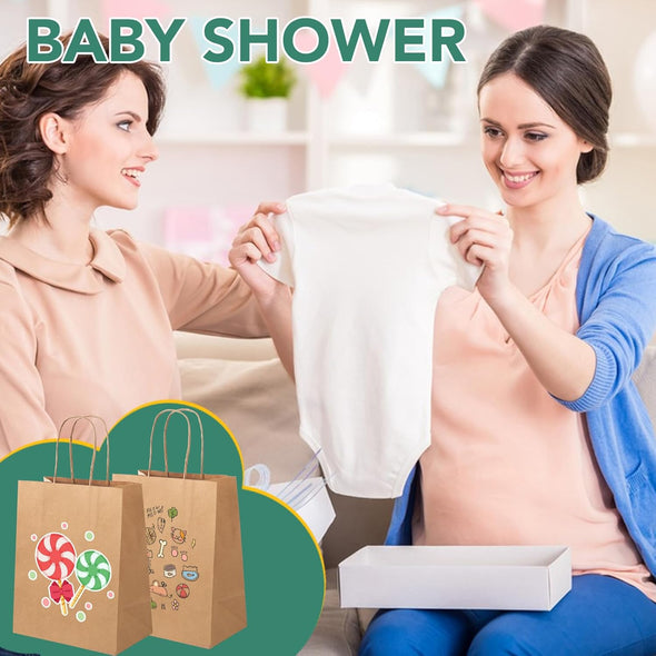 XPCARE 100Pack Brown Paper Bags 8X4.5X10 Inch, Plain Medium Paper Bags with Handles Bulk, Kraft Paper Gift Bag, Retail, Party, Shopping, Favor Bag