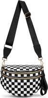 Bum Bags for Women Crossbody,Nylon Checkered Crossbody Bag Large Sling Bag Checkered Purse Oversized Slouchy Belt Bag
