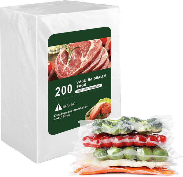 Vacuum Sealer Bags for Food - 200 Quart 8'' X 12'' Pre-Cut Food Saver Bags Quart Size, Heavy Duty Vacuum Bags for Food, BPA Free Vacuum Seal Bags for Freezer Storage, Seal a Meal or Sous Vide