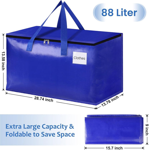 Extra Large Moving Bags, Storage Totes with Study Handles & Heavy Duty Zippers, Moving Supplies for Moving & Storage, Space Saving Packing Bags for Home & Dorm(88L 6-Pack)