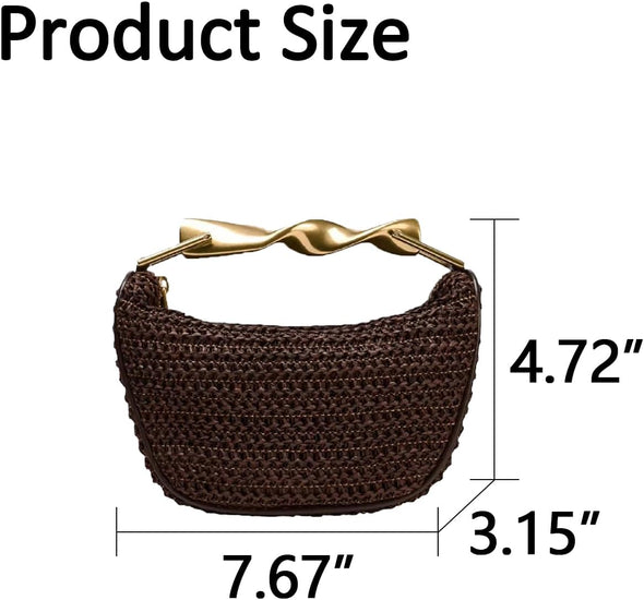 JYG Handmade Straw Crossbody Bags for Women Mini Summer Satchel Purse Fashion Woven Shoulder Handbags with 2 Straps