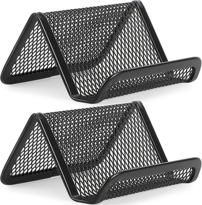 Maxgear Mesh Business Card Holder for Desk, Black Metal Stand with 50 Cards, 2 Pack Sturdy Display for Office