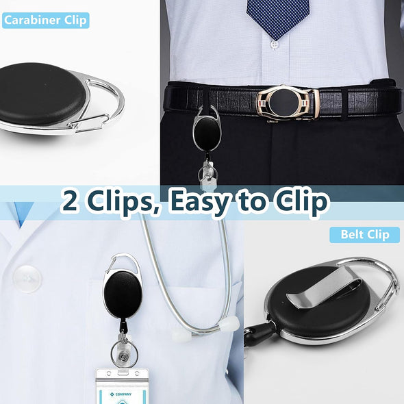 20 Pack Retractable Badge Holder with Carabiner Reel Clip, Badge Reel Bulk ID Card Key Holder with Ring, Heavy Duty Black Key Chain Extender for Office Work Employee