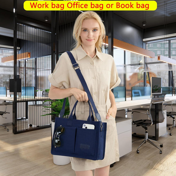 Tote Bag for Women with Compartments,Large Canvas Tote Women'S Purse Crossbody Bags Work Laptop Book Bag Satchels Handbags