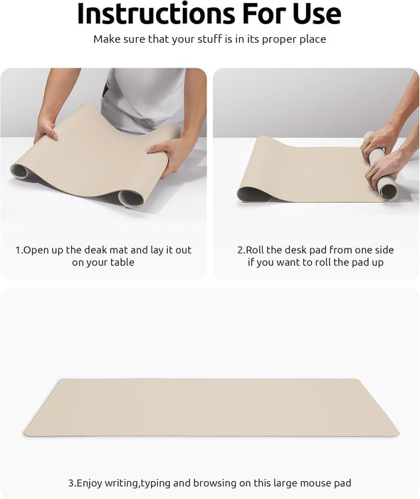 Ysagi Leather Desk Pad Protector, Large Mouse Pad, Non-Slip PU Leather Desk Blotter, Waterproof Writing Pad for Office and Home (31.5" X 15.8", Eggshell)