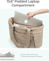 BAGSMART Tote Bag for Women, Puffy Tote Bag with Zipper, Large Quilted Shoulder Bag with Compartments for Travel, Work, Gym