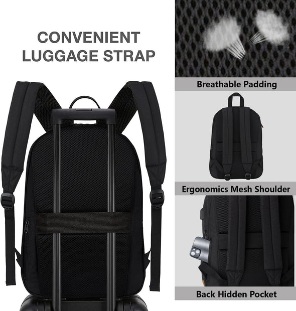 KEOFID Travel Backpack for Men and Women, anti Theft Laptop Backpack with USB Charging Port for Work, Large Bag for College, Water Resistent(Black)