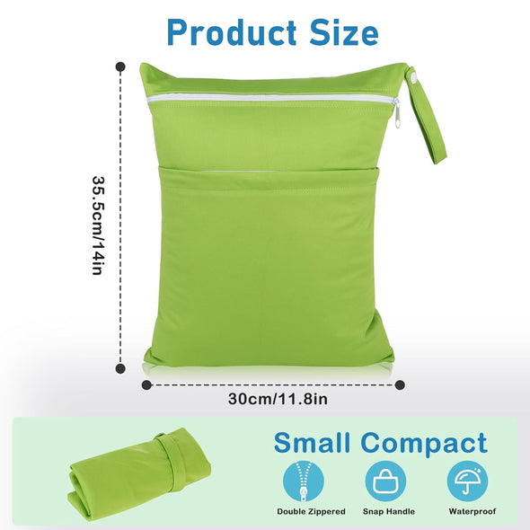 Angel Love Baby Cloth Diaper Wet/Dry Bags, 2 Pack with Two Zippered Pockets, Waterproof Washable Reusable for Travel, Beach, Pool, Gym, Swimsuits or Wet Clothes, L0109