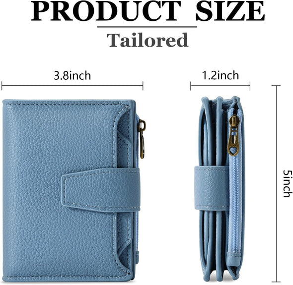 Small Wallet Women RFID Blocking Soft Leather Bifold Compact Card Holder Wallet for Women with Zipper Coin Pocket 4 ID Window