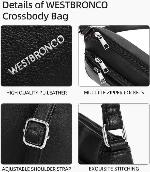 WESTBRONCO Crossbody Bags for Women, Medium Size Shoulder Handbags, Satchel Purse with Multi Zipper Pocket