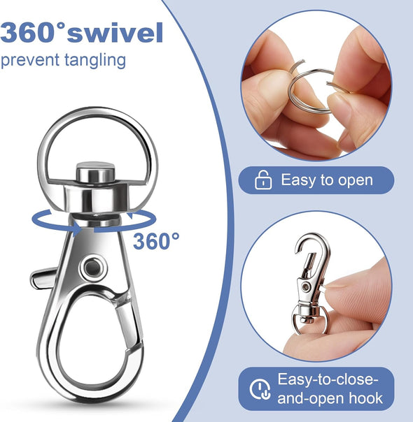 Logosophia 50 PCS Premium Keychain Making Kit - 25 Keychain Clips & 25 Key Rings, Metal Swivel Lobster Claw Clasps, for Jewelry Clasps&Name Tag