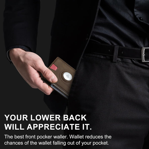 Apple Air Tag Wallet Men: Wallet with Airtag Holder - Airtag Wallet for Men Slim Minimalist 2 ID Window RFID Leather Wallet