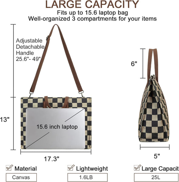 Laptop Tote Bag for Women Work 15.6 Inch Canvas Shoulder Bags Computer Messenger Purse Teacher Handbag Office Briefcase