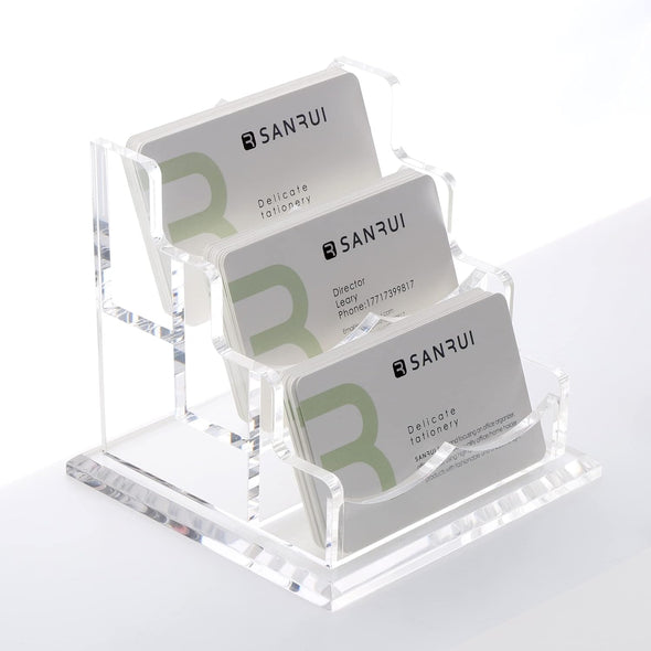 Business Card Holder Display for Desk, Clear Acrylic Cards Organizer 3 Tier 3 Slots, Business Card Stand for Men and Women 1 Pack (3 Slots) 3Slots…
