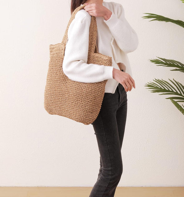Beach Bags for Women - Summer Soft Large Woven Shoulder Purse Handbag, Beach Tote Straw Bag for Summer Vacation