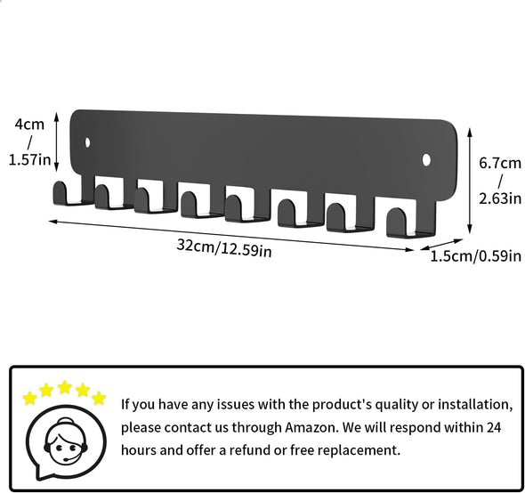 Pickpiff 1 Pack Key Holder for Wall Adhesive, Key Hooks with 8 Hooks Wall Mounted, Black Key Hangers for Wall Decor No Drill for Living Room, Kitchen, Office