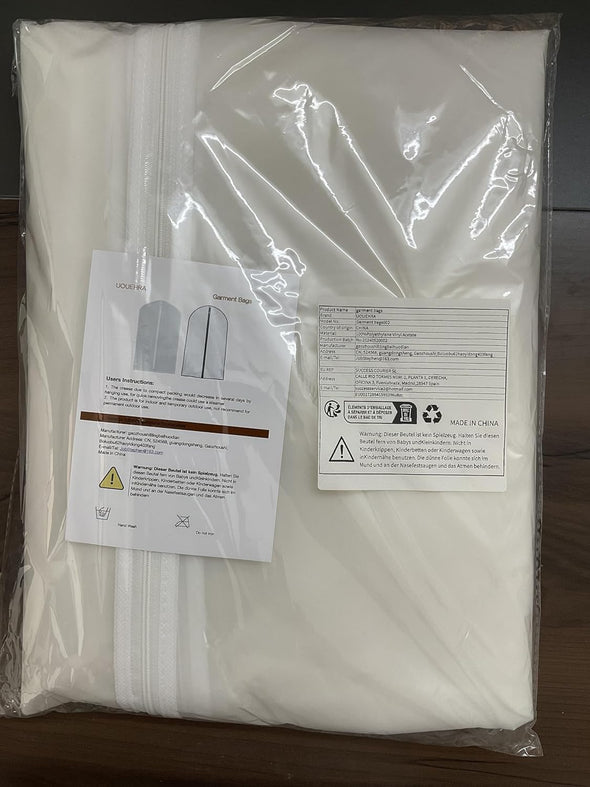 Hanging Garment Bags Cover 24''X48'' Lightweight Clear White Suit Protector Cover Bag (Pack of 6) with Study Full Zipper for Suit Clothes Storage Closet