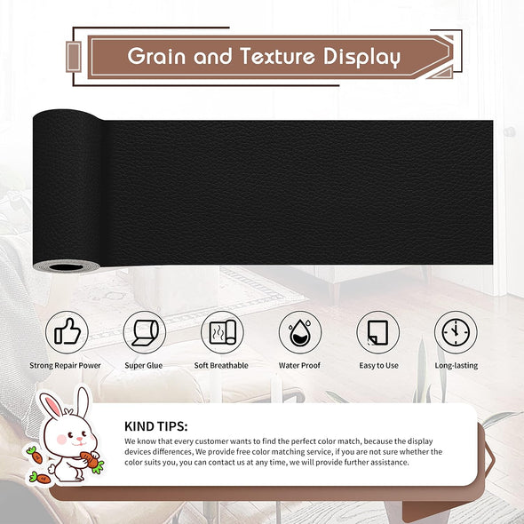 KING MOUNTAIN Leather Repair Patch,4 X 63 Inches Self Adhesive Leather Repair Tape for Damaged Leather Furniture, Sofa Seating,Car Seats, Leather Goods(Black)