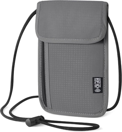 5.5" L X 7.9" W Travel Neck Wallet, RFID Blocking Passport Holder, Security Lightweight Passport Travel Wallet, Neck Pouch Gifts for Women Men(Grey)