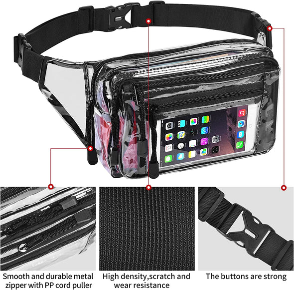 Clear Bag Stadium Approved Large Clear Fanny Pack for Women for Work,Multi-Purpose Waist Bag for Travel & Sporting Event