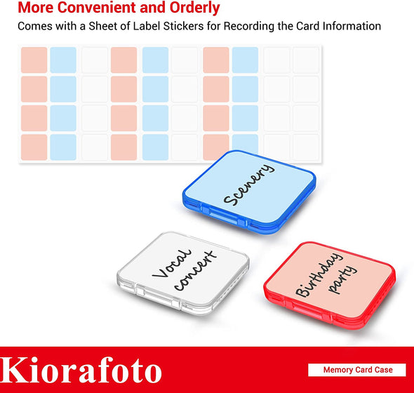 Kiorafoto SD Card Case with 36 Pack Individual Clear Plastic Memory Card Holders for 36 SD SDXC SDHC Cards,Water-Resistant Anti-Shock Anti-Dust SD Card Carrying Organizer Storage Protector with Labels