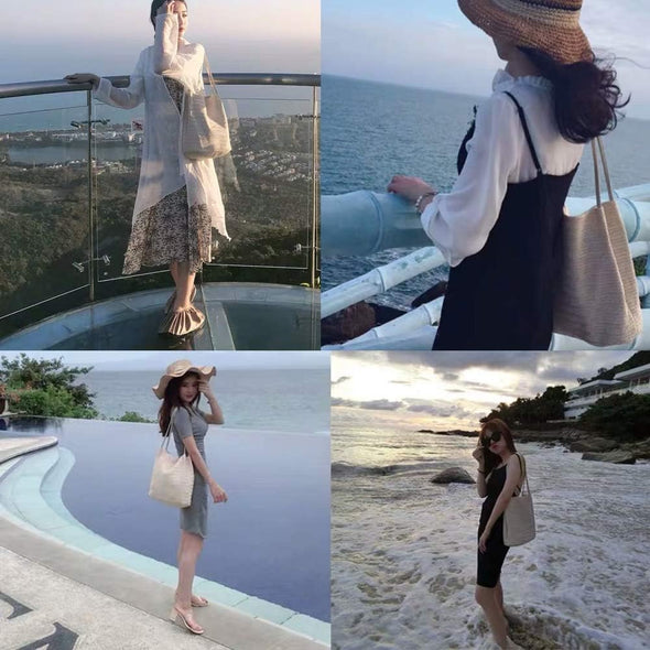 Aphoraeny Straw Beach Bag Buckets Totes Handbag Shoulder Tote Bag Straw Purse Summer Purse Women Summer Handbag