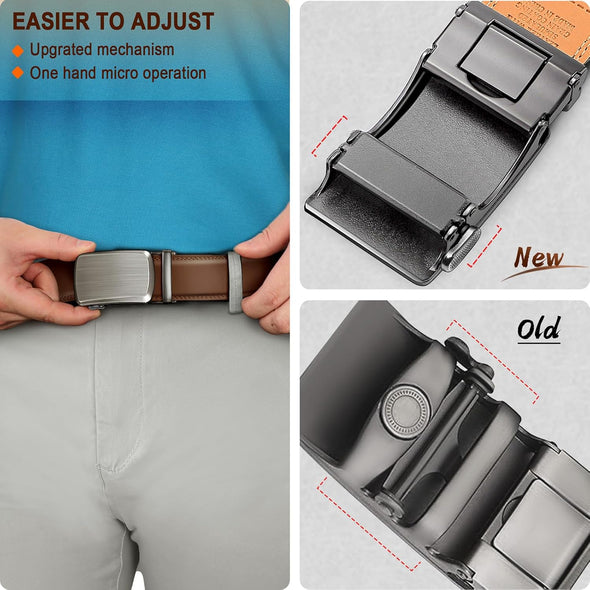 BULLIANT Men Belts 2 Pack,Ratchet Sliding Belt Adjustable for Gift Mens Dress Casual 1 3/8",Cut for Fit