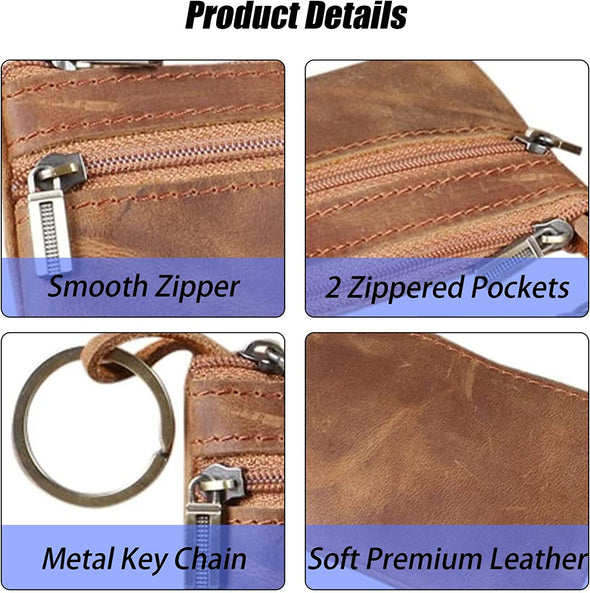Coin Purse for Men,Coin Pouch for Men,Genuine Leather Mens Tray Purses Coin Purse Cash Change Wallet Key Holder Money Pouch (Brown)