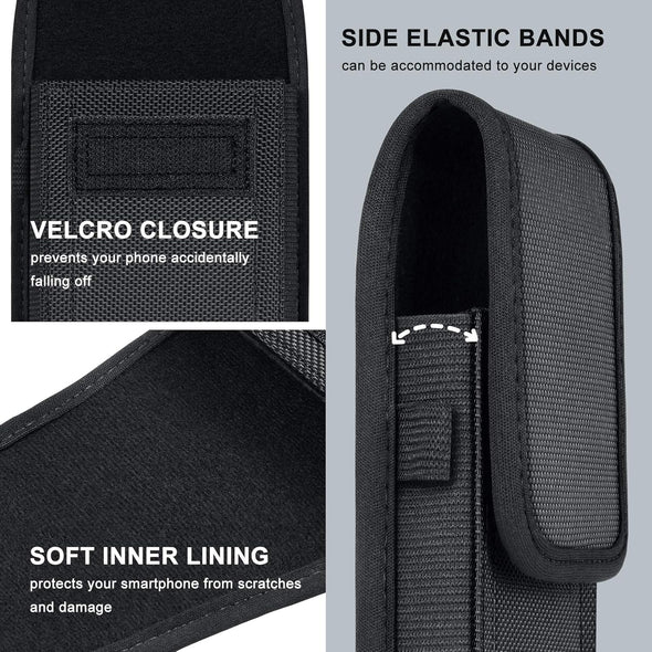Ykooe Cell Phone Pouch Nylon Belt Holster Case Compatible with Iphone 16 15 14 13 12 11 & Pro Models, XR, Samsung Galaxy S20 S21 S22 S23 S24 S25, Black–L