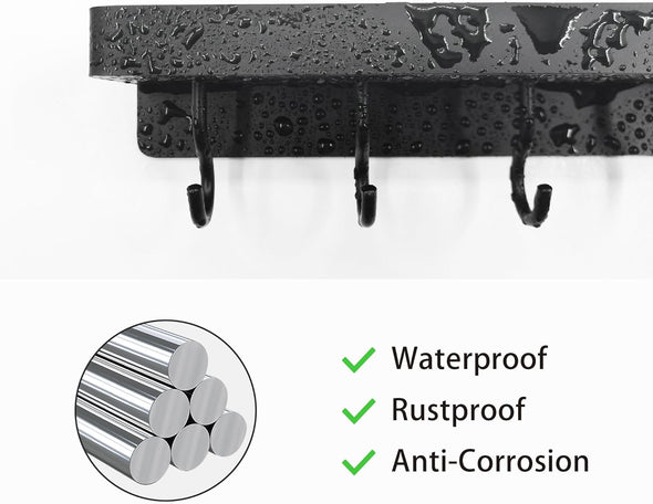 Niffgaff Black Key Holder - Self Adhesive Key Rack with Stainless Steel Hooks for Wall Decor