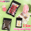 Funfery 300 Pack 3 Size Mylar Holographic Bags with Clear Window,Resealable Bag Smell Proof Bags Zipper Foil Baggie Packaging Pouch for Food Storage,Sample,Small Business(Black,3X4.7,4X6,4.7X7.9In)