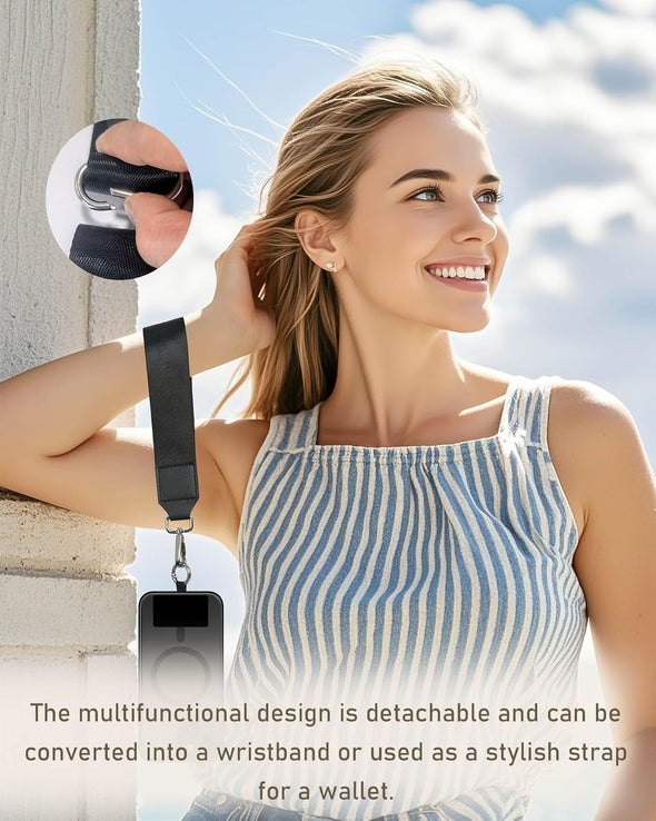 Clip and Go Strap for Phone with Wallet Crossbody,Adjustable Phone Strap with Zippered Pouch,Upgraded and Extended in Length, Crossbody Phone Strap with Wallet,Save Girls Cross Body Lanyard(Black）