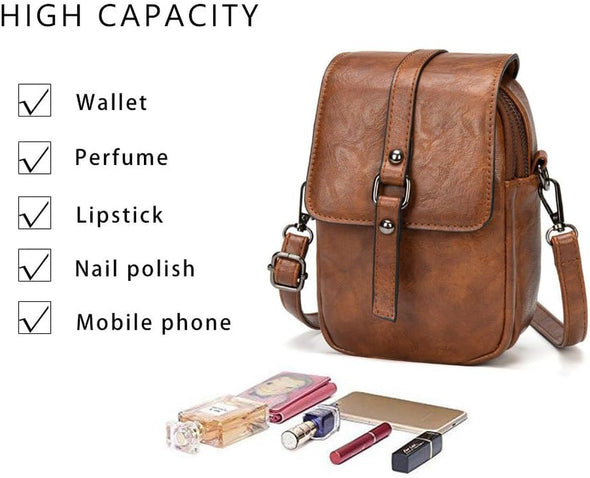 Myfriday Vintage Crossbody Phone Bag for Women, Small PU Leather Shoulder Purse and Handbag with Tassel&Rivet Decoration
