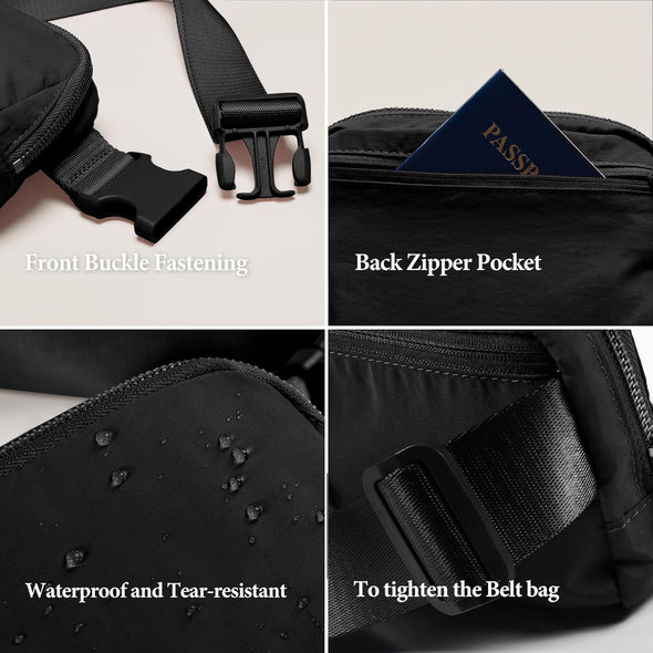 Fanny Pack Crossbody Bag Trendy Waterproof Small Sling Cross Body Purse for Women Men Fashion Waist Packs Mini Belt Pouch Chest Bum Hip Lulu Dupes Travel Vacation Running Black