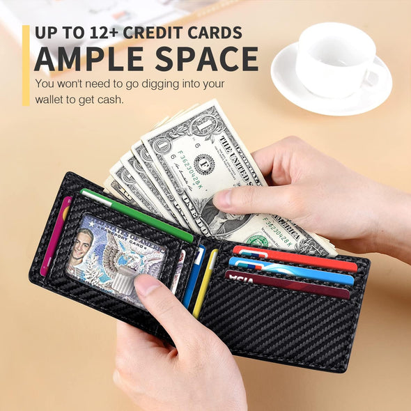 Wallet for Men Slim 11 Credit Card Holder Slots Leather RFID Blocking Small Thin Men'S Wallet Bifold Minimalist Front Pocket Large Capacity Gift Box