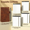WEMATE 10 Pieces Notepad Holder Set Pocket Notebook - Included Mini Pocket Notepad Holder Set with 8 Memo Book Refills and Metal Pen for Meetings, Daily Records, and Notes 3 X 5 Inch (Brown)