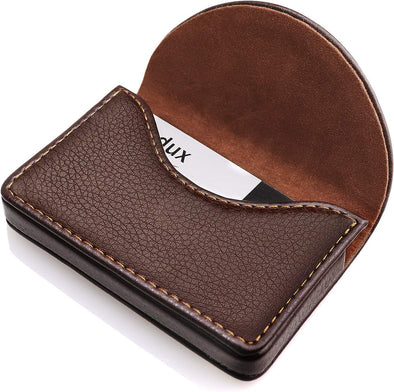 Cofee Leather Business Card Holder Case for Men or Women Pocket Business Card Wallet Name Card Case Holder with Magnetic Shut, Holds 25 Business Cards, Coffee