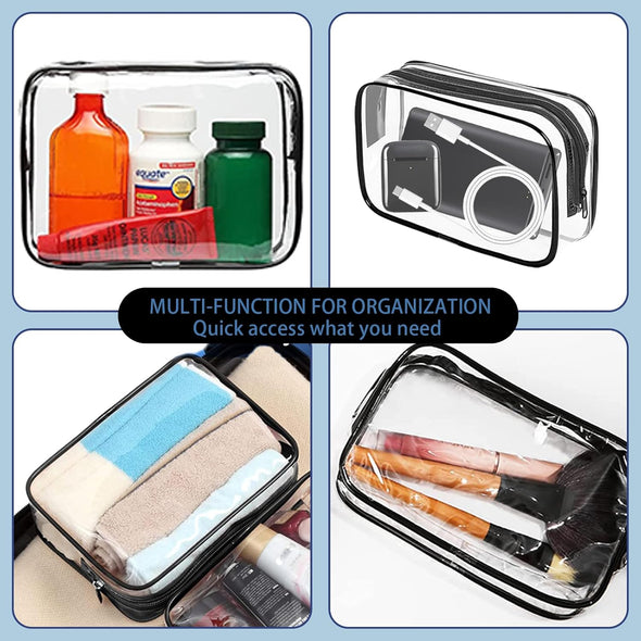 16 Pieces Clear Makeup Bags Bulk, TSA Approved Toiletry Bag for Travel, PVC Waterproof Travel Small Pouches Clear Pouch with Zipper for Men and Women Carry-On Travel Essentials Cosmetic Bags (Black)
