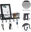 Happyhapi Key Holder for Wall Decorative, Entryway Key Hooks, Wall Mounted Key Rack with 5 Hooks, Metal Wire Mesh Basket Mail Holder, 9.8”Lx2.1”Wx4.1”H
