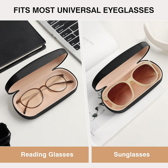 Marvolia Glasses Case Hard Shell - PU Leather Eyeglasses Case for Sunglasses Eye Glasses with Cleaning Cloth