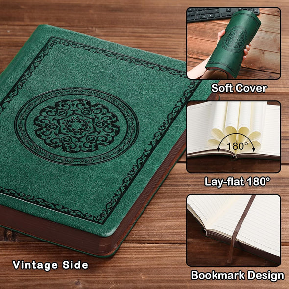 2025 Leather Vintage Journal Notebook,300 Pages,Leather Softcover Lined Journal Notebooks for Women Men,Notebook Journals for Writing Travel,Business,Office,5.7'' X 8.3'',Green