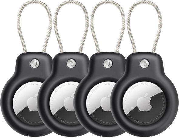 SPGUARD Compatible with Apple Airtag Secure Holder with Wire Cable, 4 Pack Air Tag Lock Case Keychain Key Ring Key Chain Luggage Tag for Kids Keys, Luggage & More Men Women'S Keyrings & Keychains