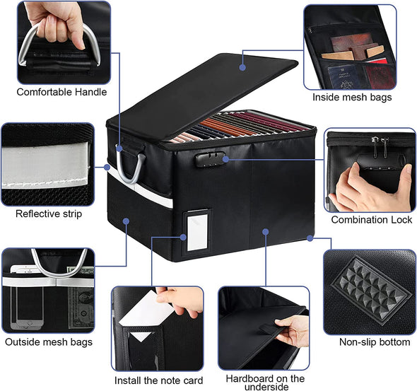 Fireproof Document File Organizer Box, Fireproof Safe Box with Lock, Portable Office Storage Cabinet for Hanging Letter/Legal Folder 16.1 X 12.9 X 11In