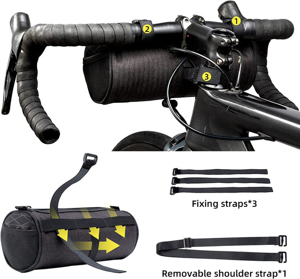 ROCKBROS Bike Handlebar Bag Small Bicycle Handle Bar Bag Handy Front Bike Bags Handlebar Storage Pouch Pack with Shoulder Strap Little Mountain Road Bike Barrel Bag