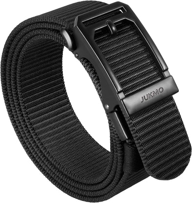 JUKMO Men'S Ratchet Tactical Gun Belt, 1.5" Nylon Web Work Belt with Automatic Slide Buckle, Adjustable Trim to Fit